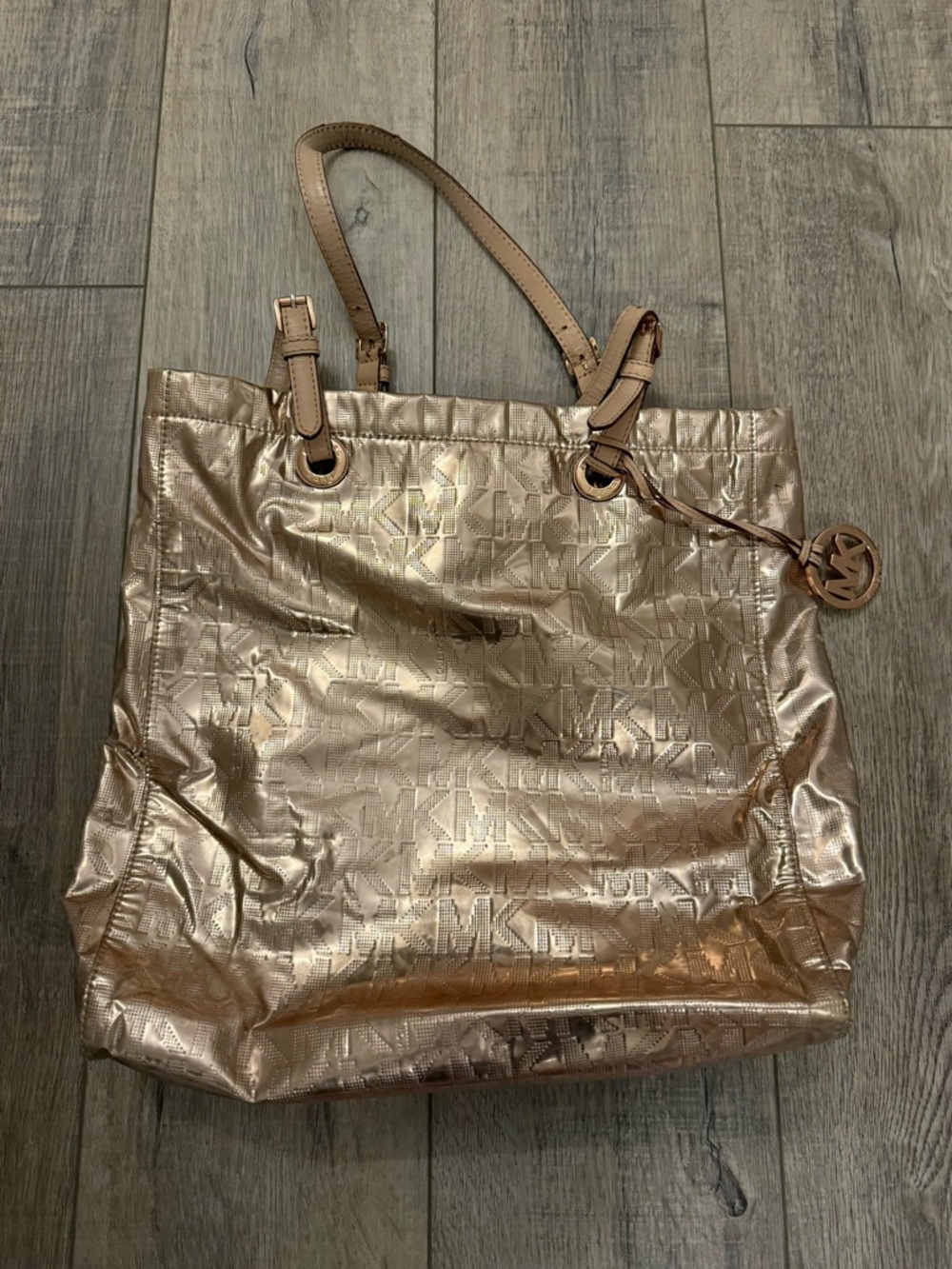 Michael Kors Metallic Rose Gold Embossed Logo Tote
